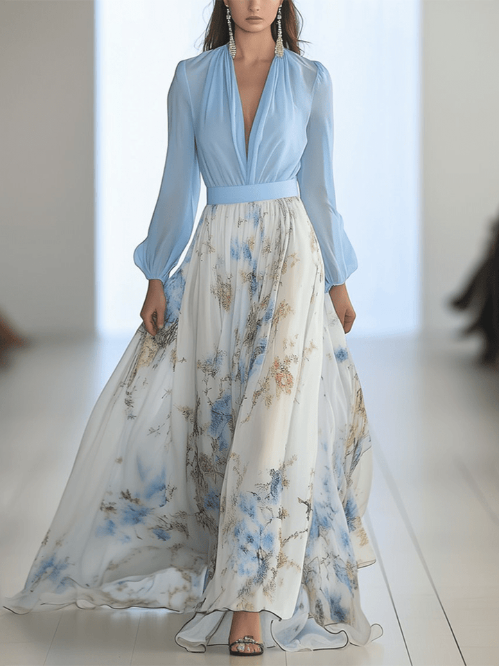 Annelise's Floral Print Long Dress with Flowing Silhouette and Lightweight Feel