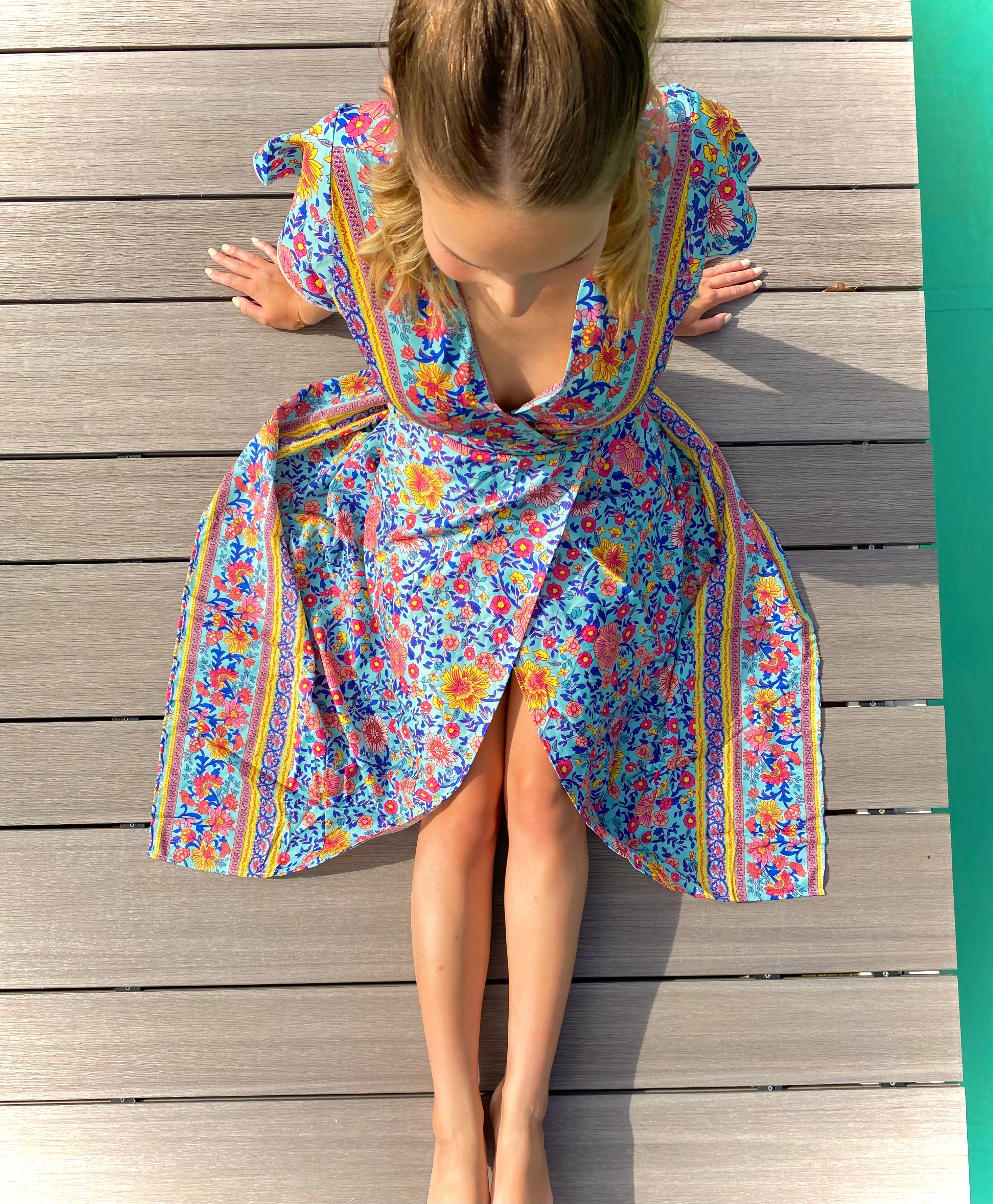 Cali's Asymmetrical Bohemian Long Dress with Cut-Out and V-Neck
