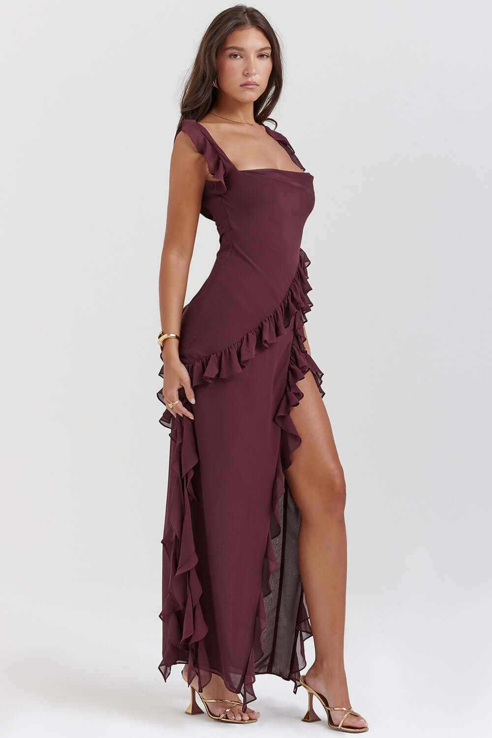Carla's Ruffled Maxi Dress with High Slit
