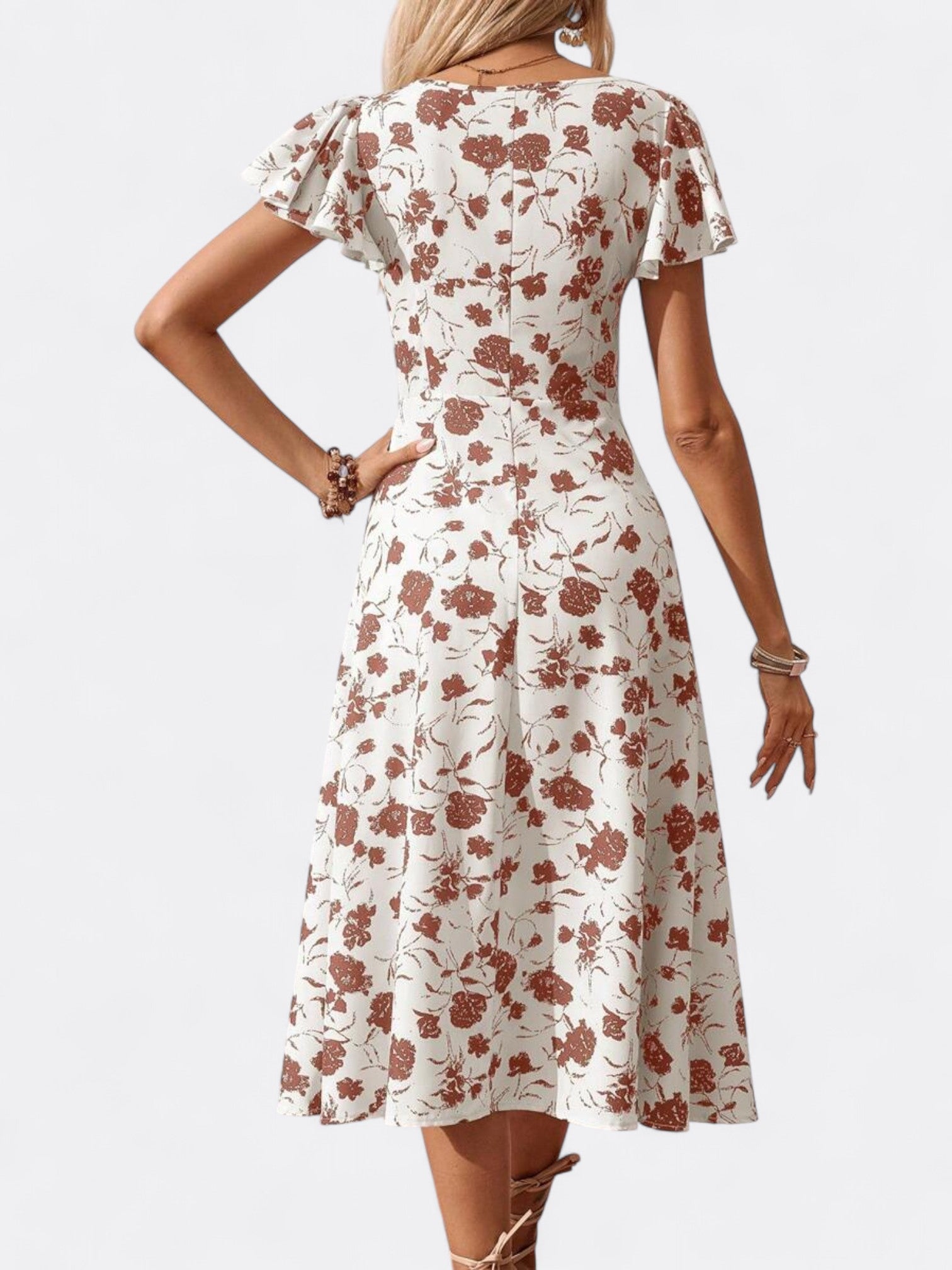 Cielle | Women's Floral Summer Button Front Dress | Ruffle Sleeve