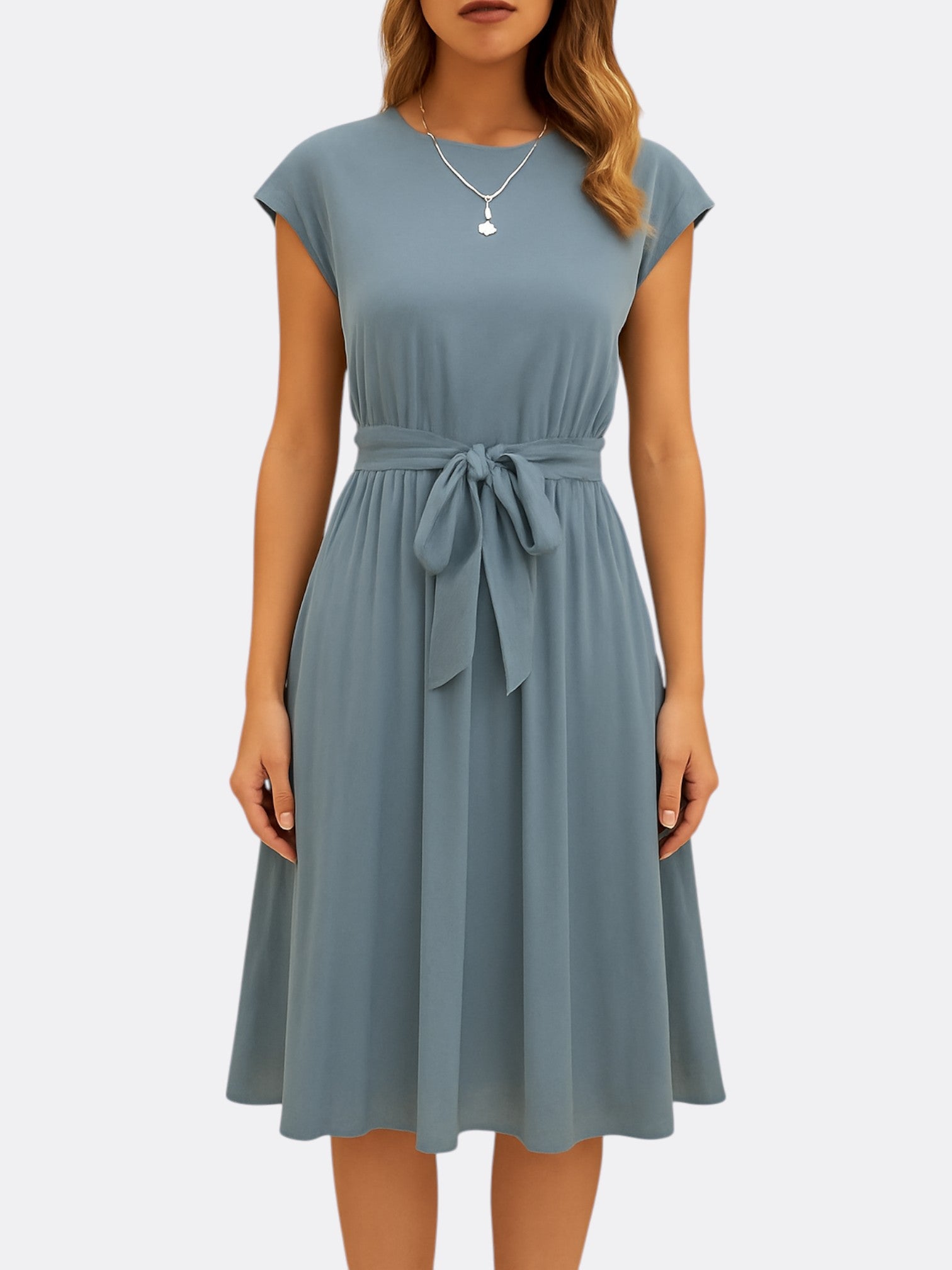 Clair’s Short-Sleeved Pleated Casual Mini Dress with Lightweight Comfort