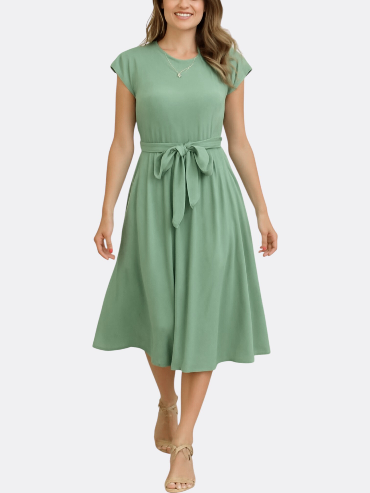 Clair’s Short-Sleeved Pleated Casual Mini Dress with Lightweight Comfort
