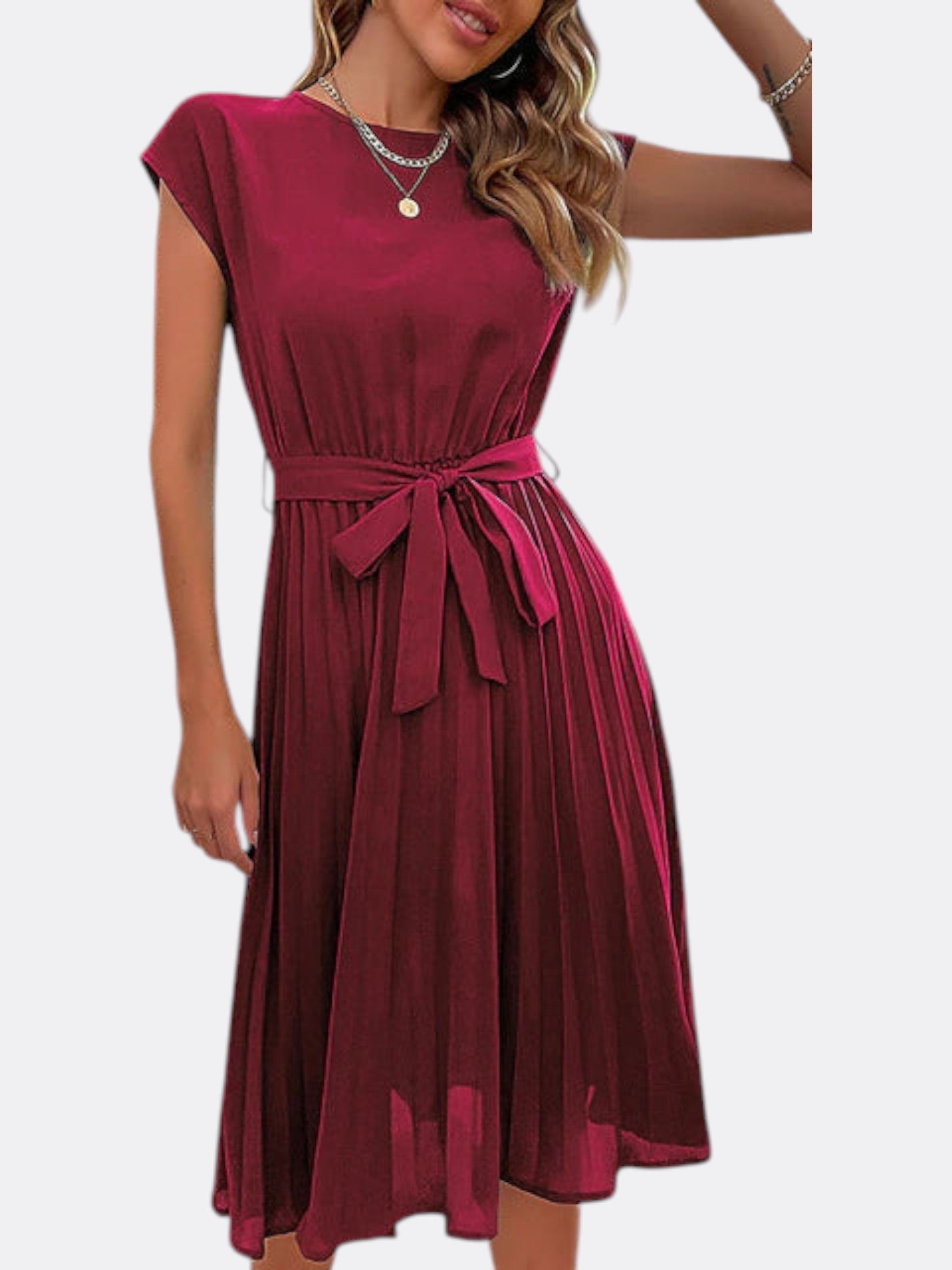 Clair’s Short-Sleeved Pleated Casual Mini Dress with Lightweight Comfort