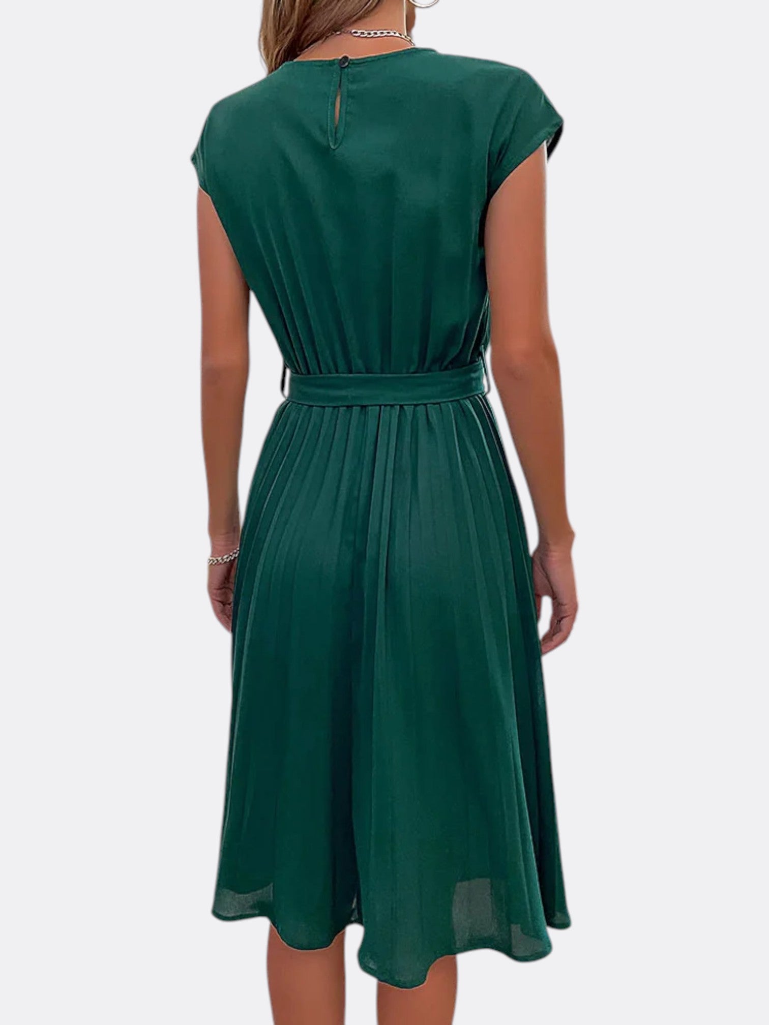 Clair’s Short-Sleeved Pleated Casual Mini Dress with Lightweight Comfort