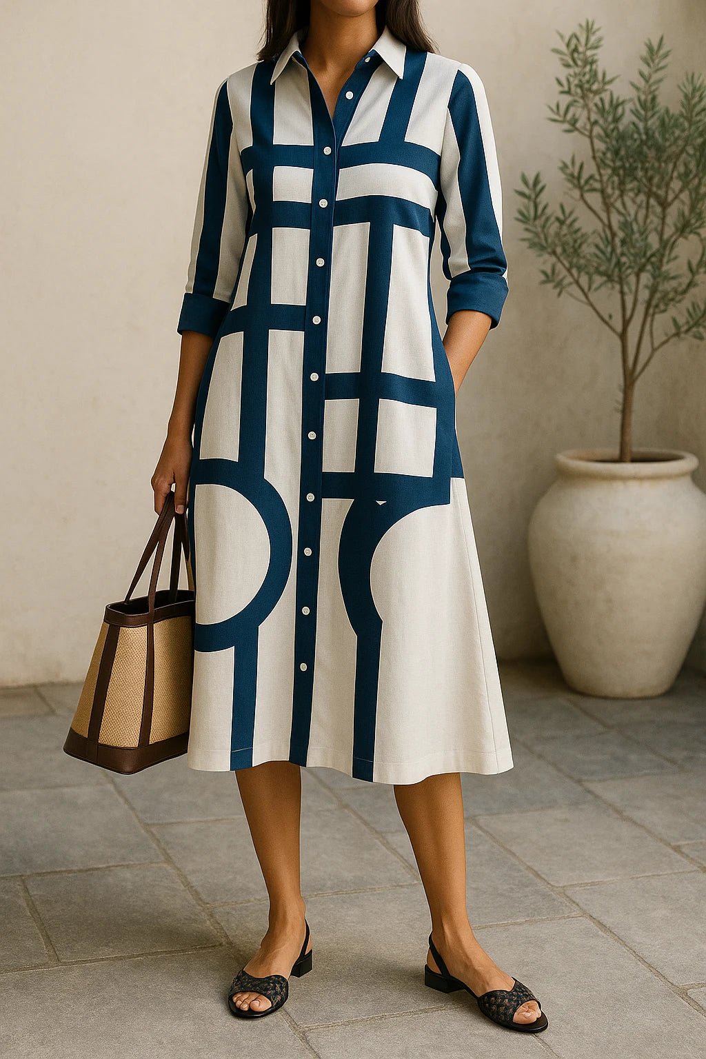 Clarissa's Shirt Dress with Bold Geometric Print