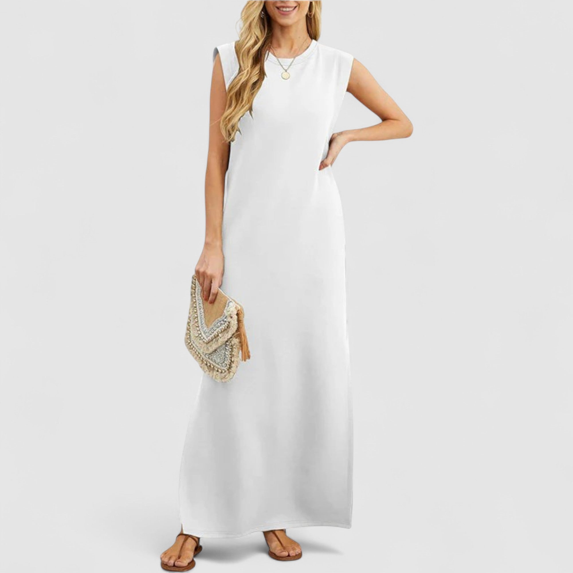 Emma's Casual Sleeveless Dress with Side Slit and Pockets