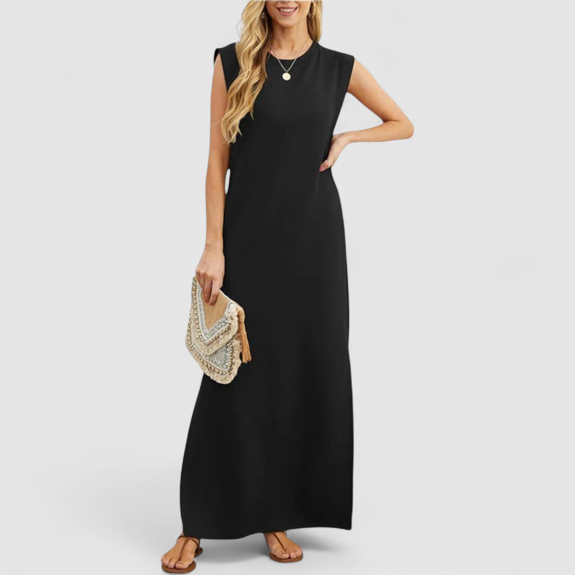 Emma's Casual Sleeveless Dress with Side Slit and Pockets