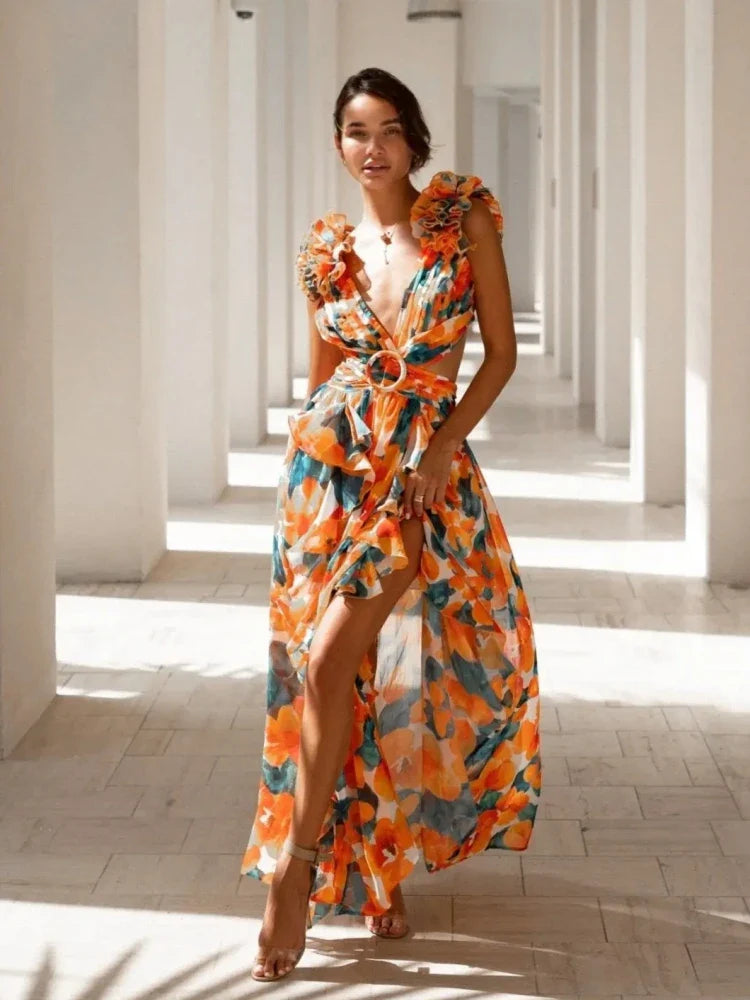 Feyre | Women's Ruffle Party Dress | Maxi