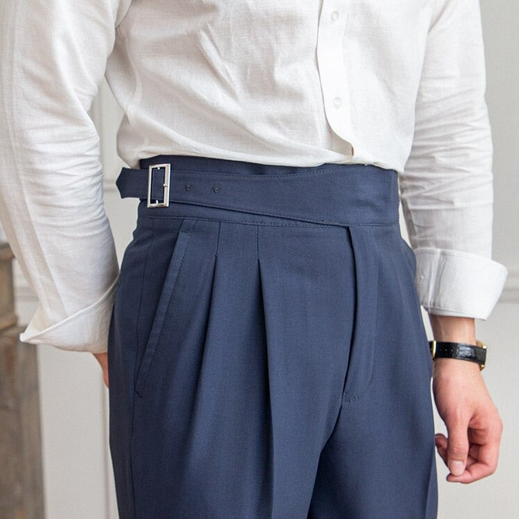 Hero's Pleated Tailored Trousers with Adjustable Waist Belt