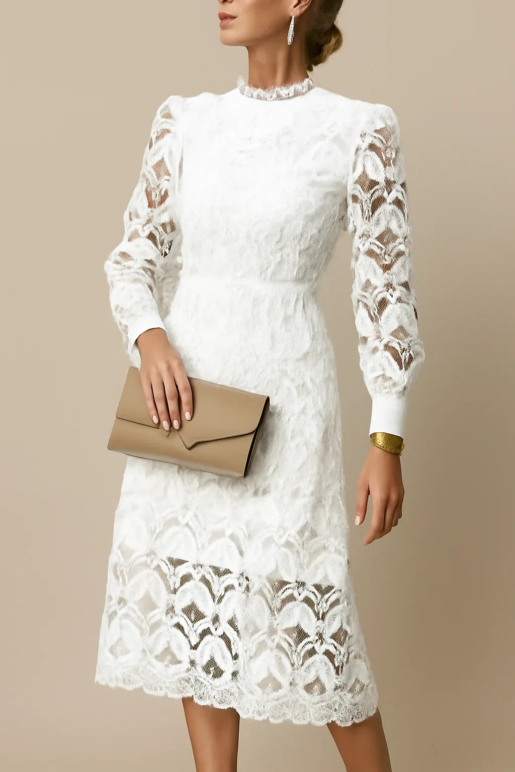 Holly's Lace Midi Dress with Sheer Balloon Sleeves