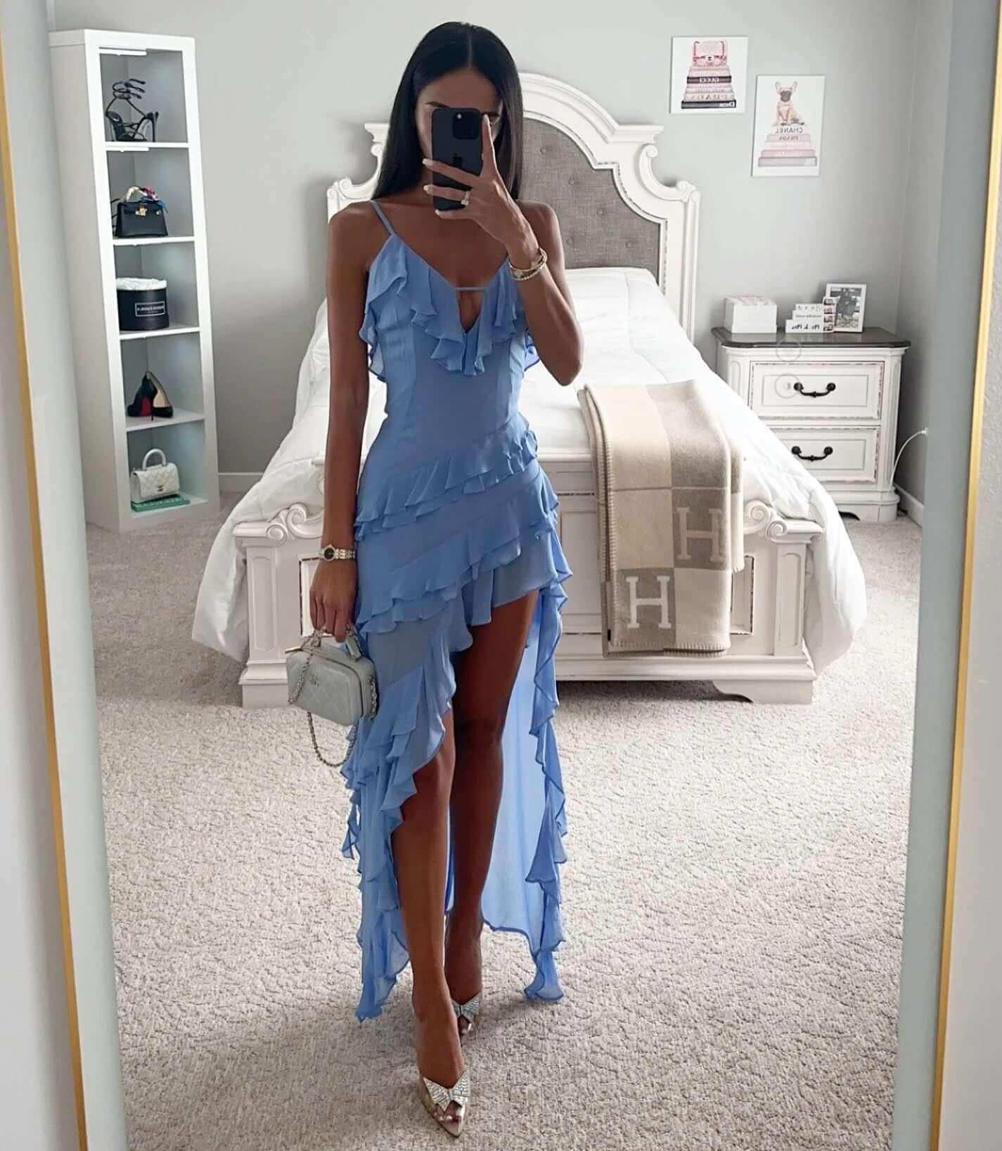 Isla's Ruffled Asymmetrical Maxi Dress with High Slit