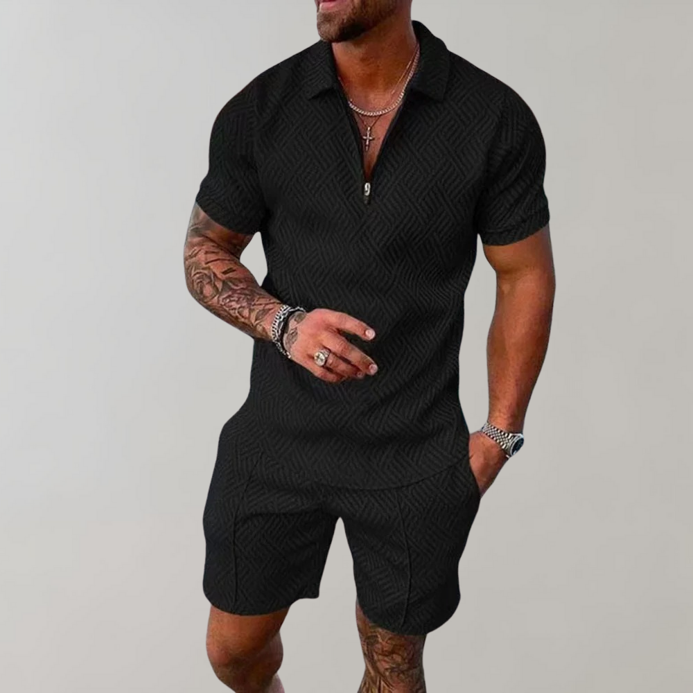 James's Men's Casual Zip-Up Set with Short Sleeves