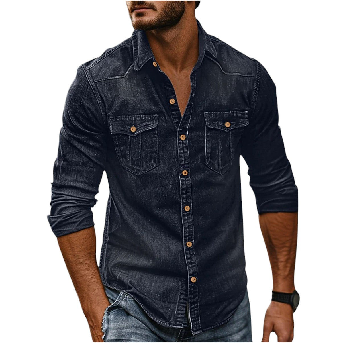 Justine's Slim-Fit Denim Shirt with Button-Down Collar