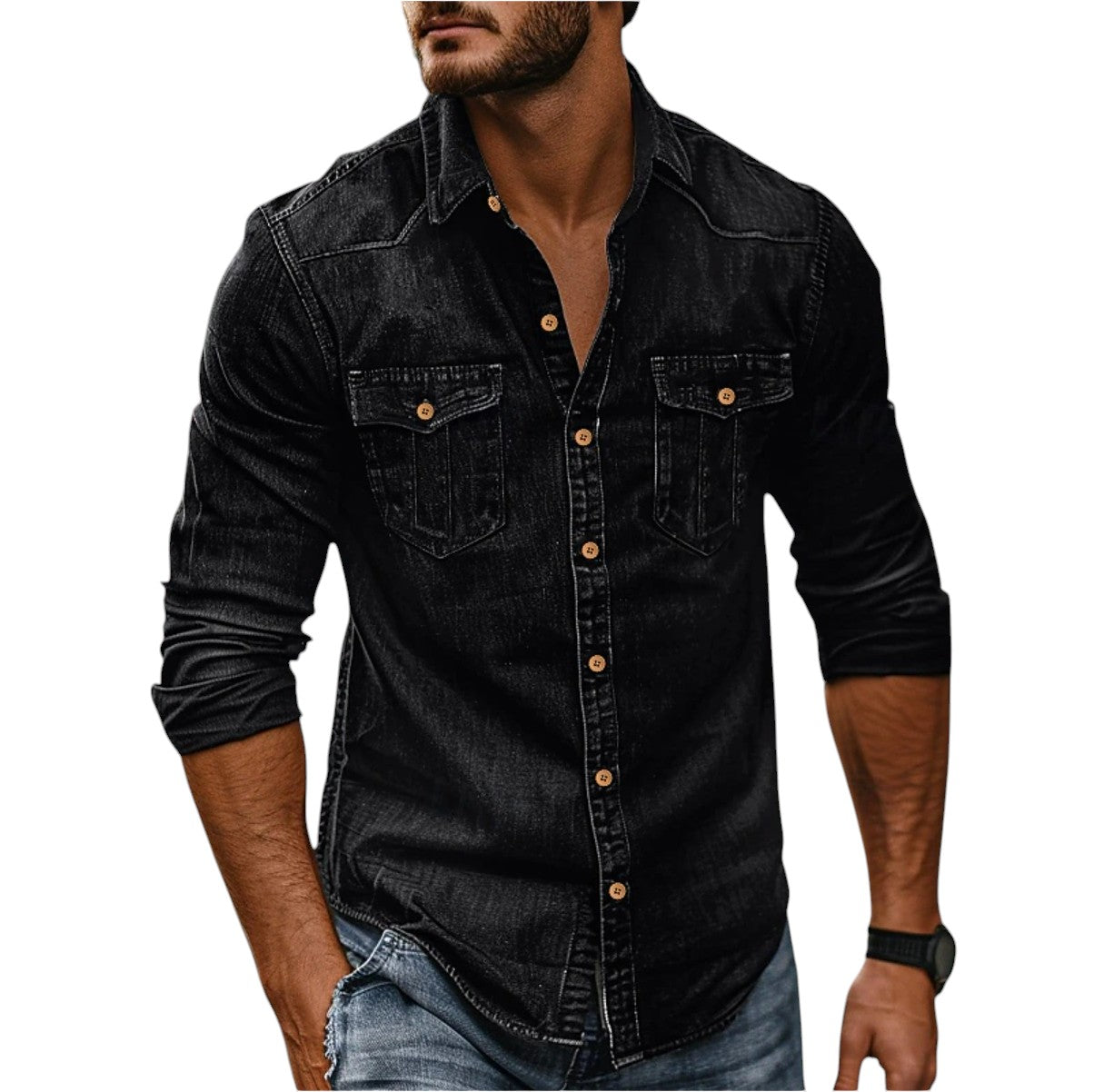 Justine's Slim-Fit Denim Shirt with Button-Down Collar