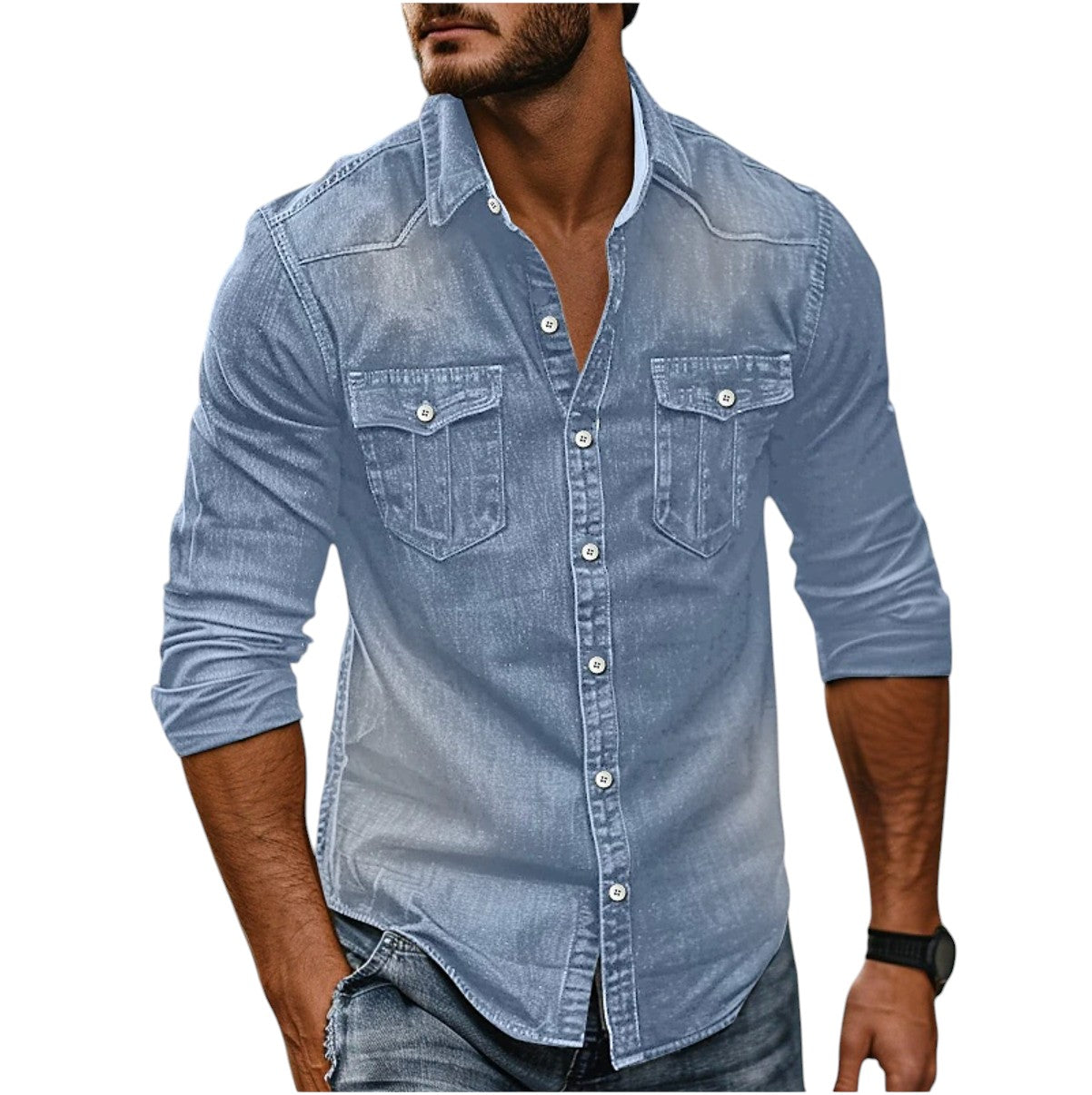 Justine's Slim-Fit Denim Shirt with Button-Down Collar