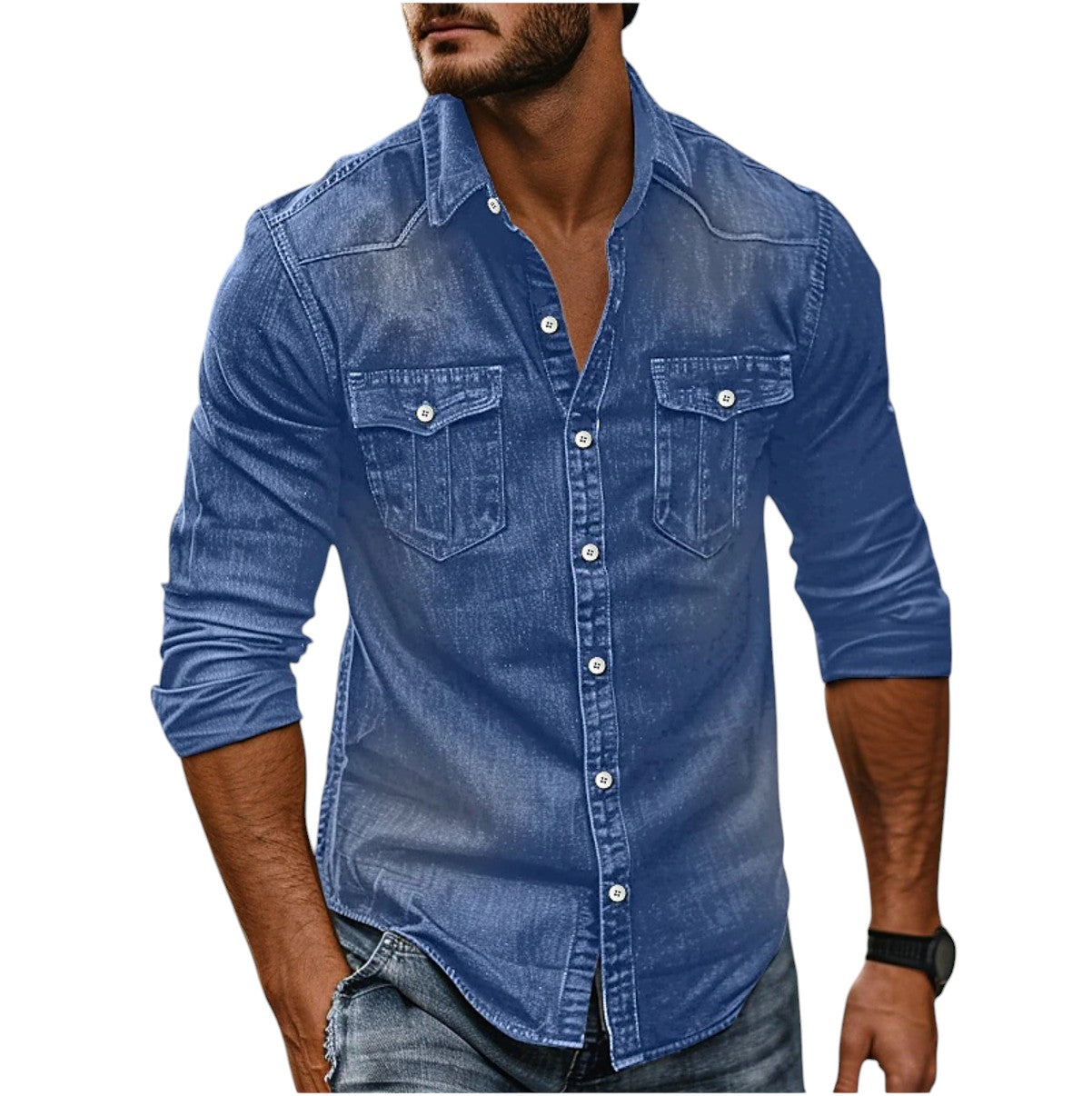 Justine's Slim-Fit Denim Shirt with Button-Down Collar