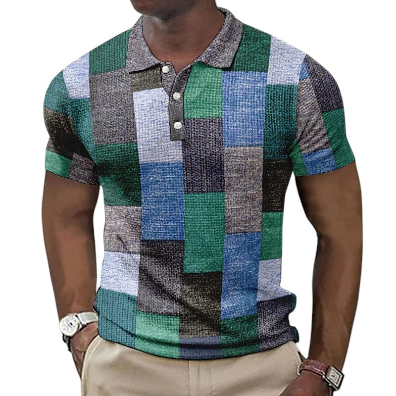 Leonard's Casual Polo Shirt with Abstract Patchwork Design