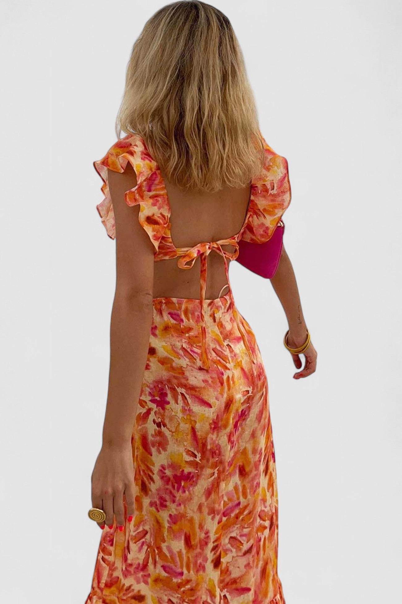 Maelle's Maxi Dress with Ruffle Straps and V-Neckline
