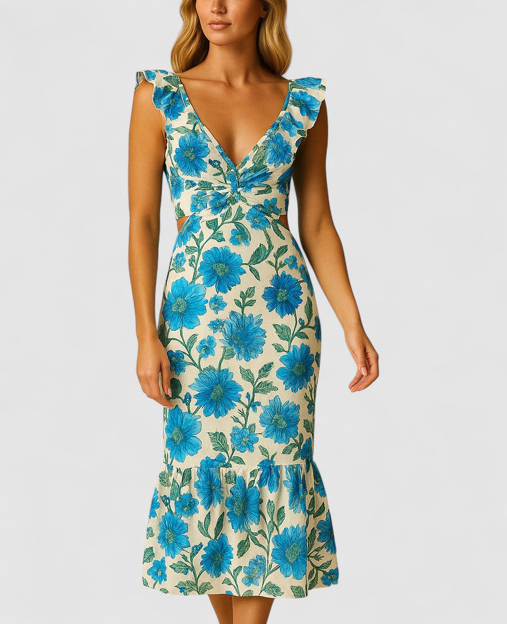 Maelle's Maxi Dress with Ruffle Straps and V-Neckline