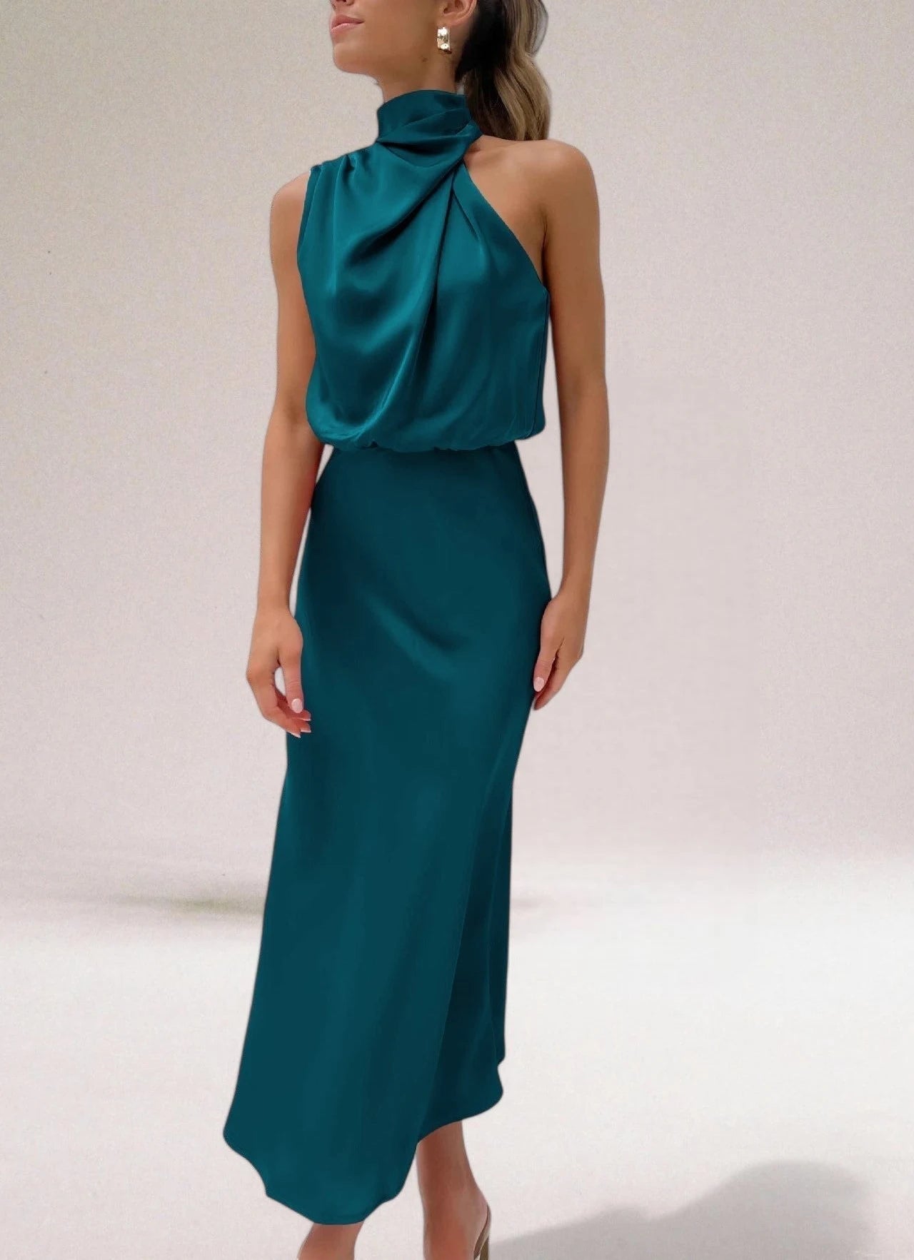 Marisse's Halter Dress with Elegant Shine and Fluid Silhouette