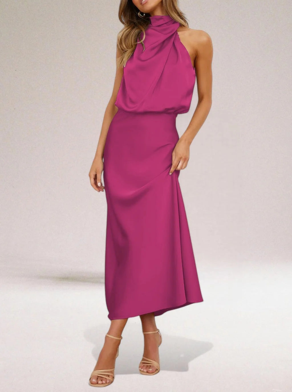 Marisse's Halter Dress with Elegant Shine and Fluid Silhouette