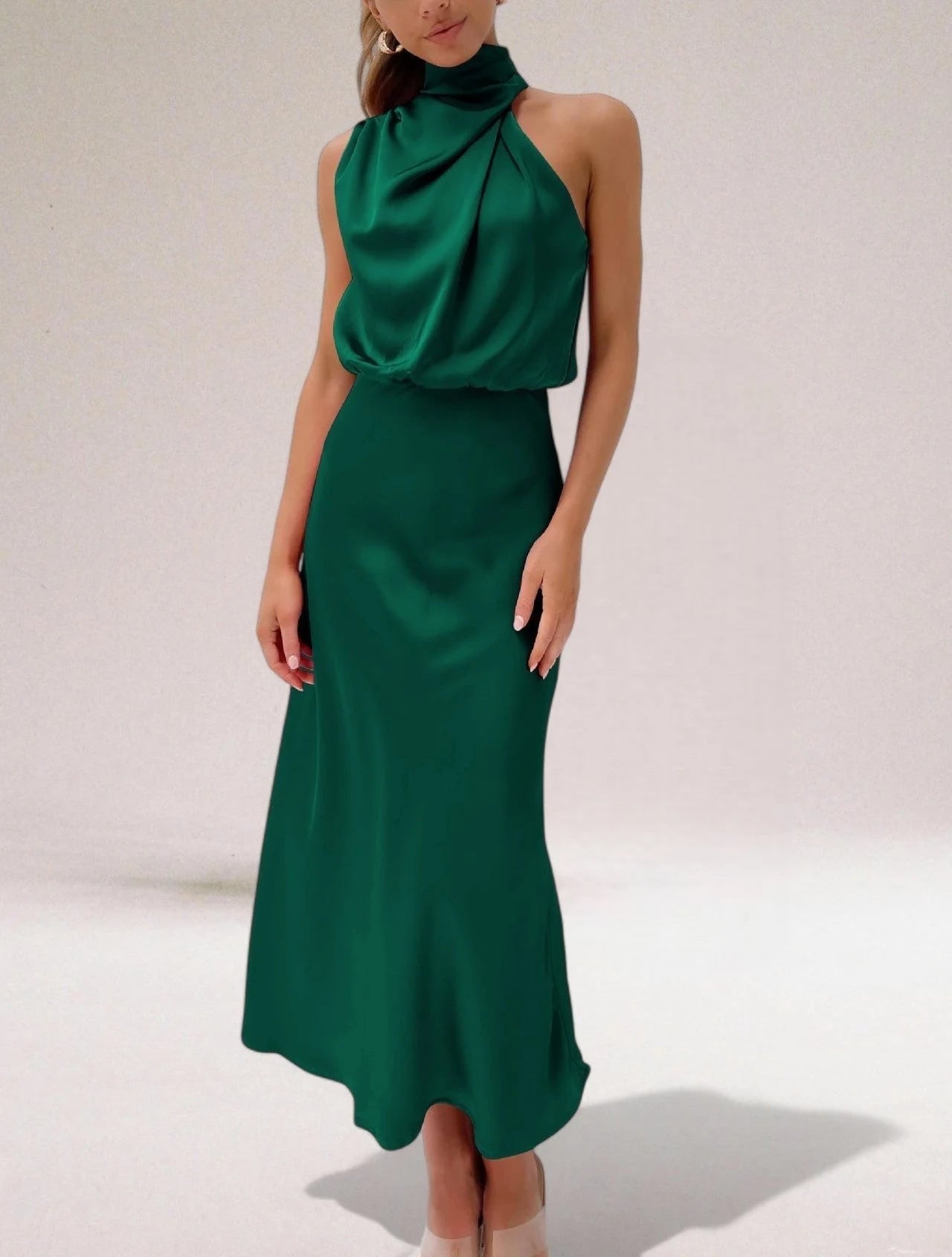 Marisse's Halter Dress with Elegant Shine and Fluid Silhouette