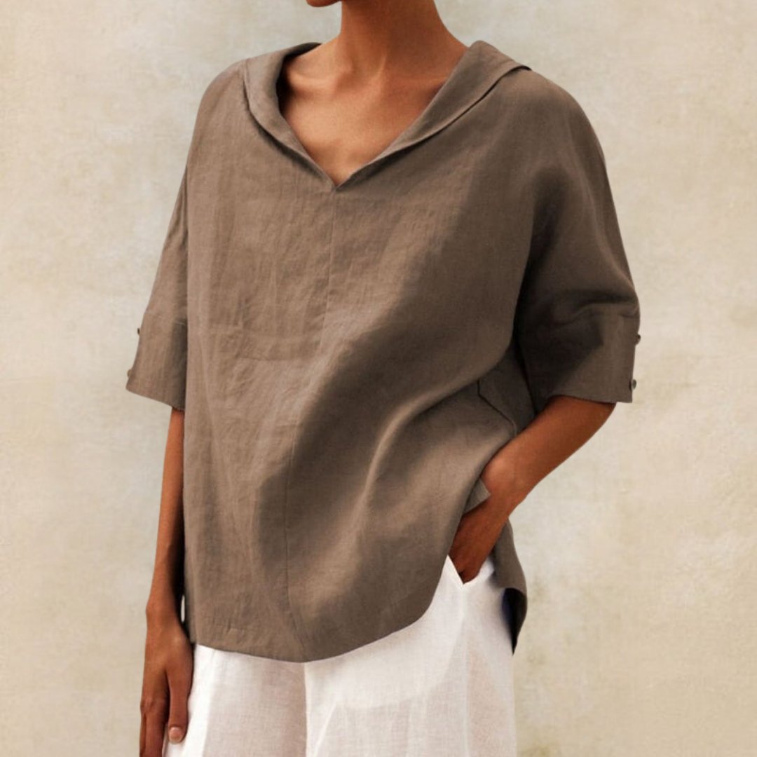 Naomi's Relaxed V-Neck Blouse with Rolled Sleeves