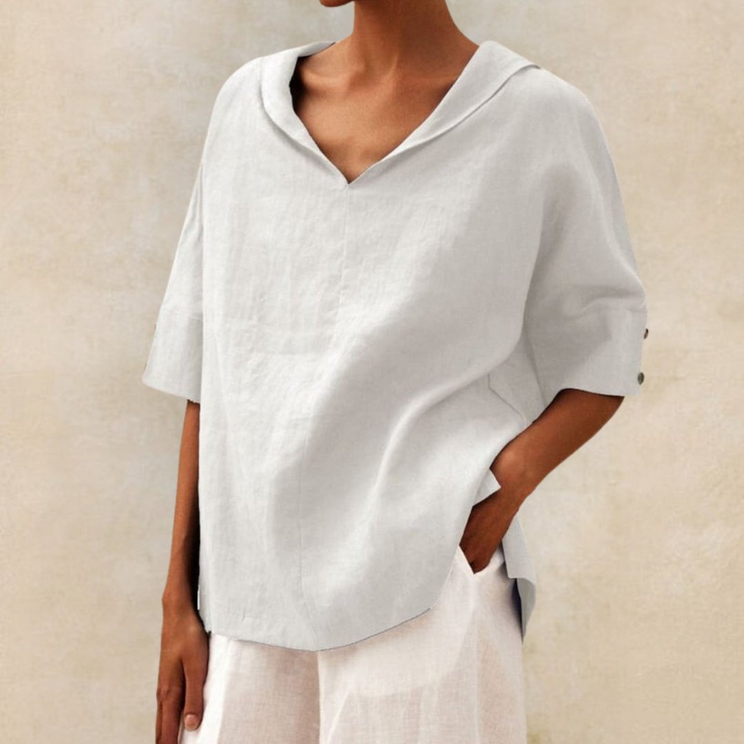Naomi's Relaxed V-Neck Blouse with Rolled Sleeves