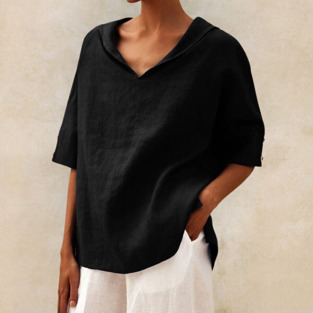 Naomi's Relaxed V-Neck Blouse with Rolled Sleeves