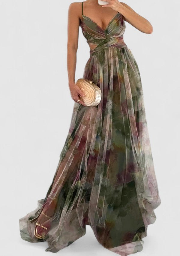Nerina's Floral Maxi Dress with Adjustable Tie and Flowy Silhouette