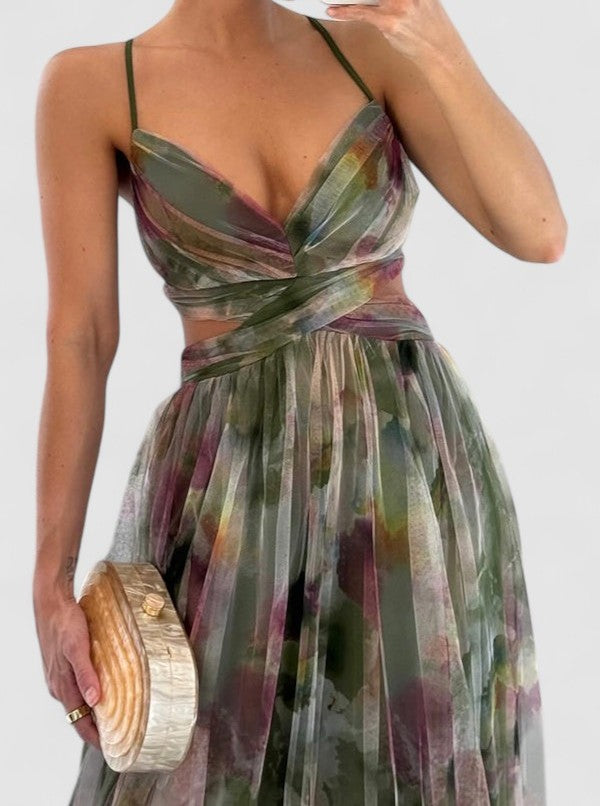 Nerina's Floral Maxi Dress with Adjustable Tie and Flowy Silhouette