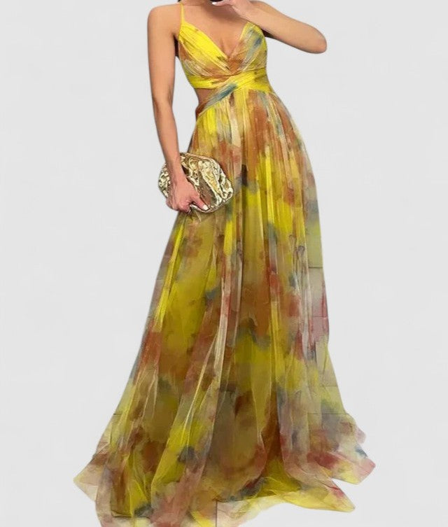 Nerina's Floral Maxi Dress with Adjustable Tie and Flowy Silhouette