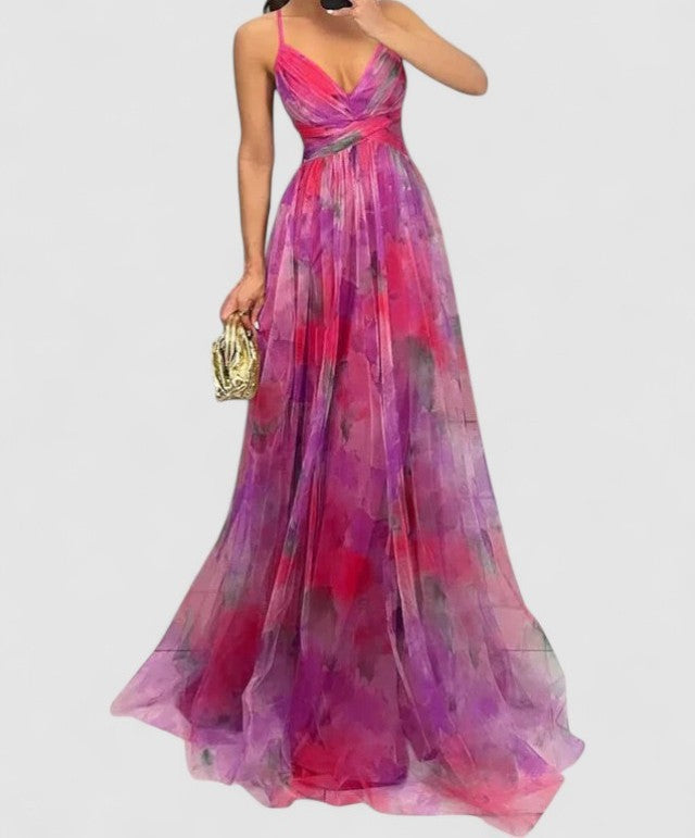 Nerina's Floral Maxi Dress with Adjustable Tie and Flowy Silhouette