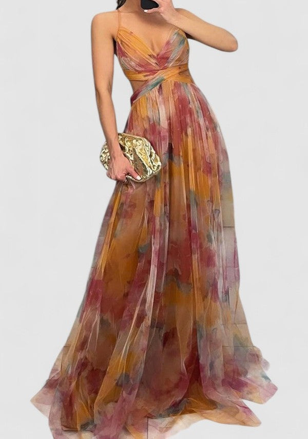 Nerina's Floral Maxi Dress with Adjustable Tie and Flowy Silhouette