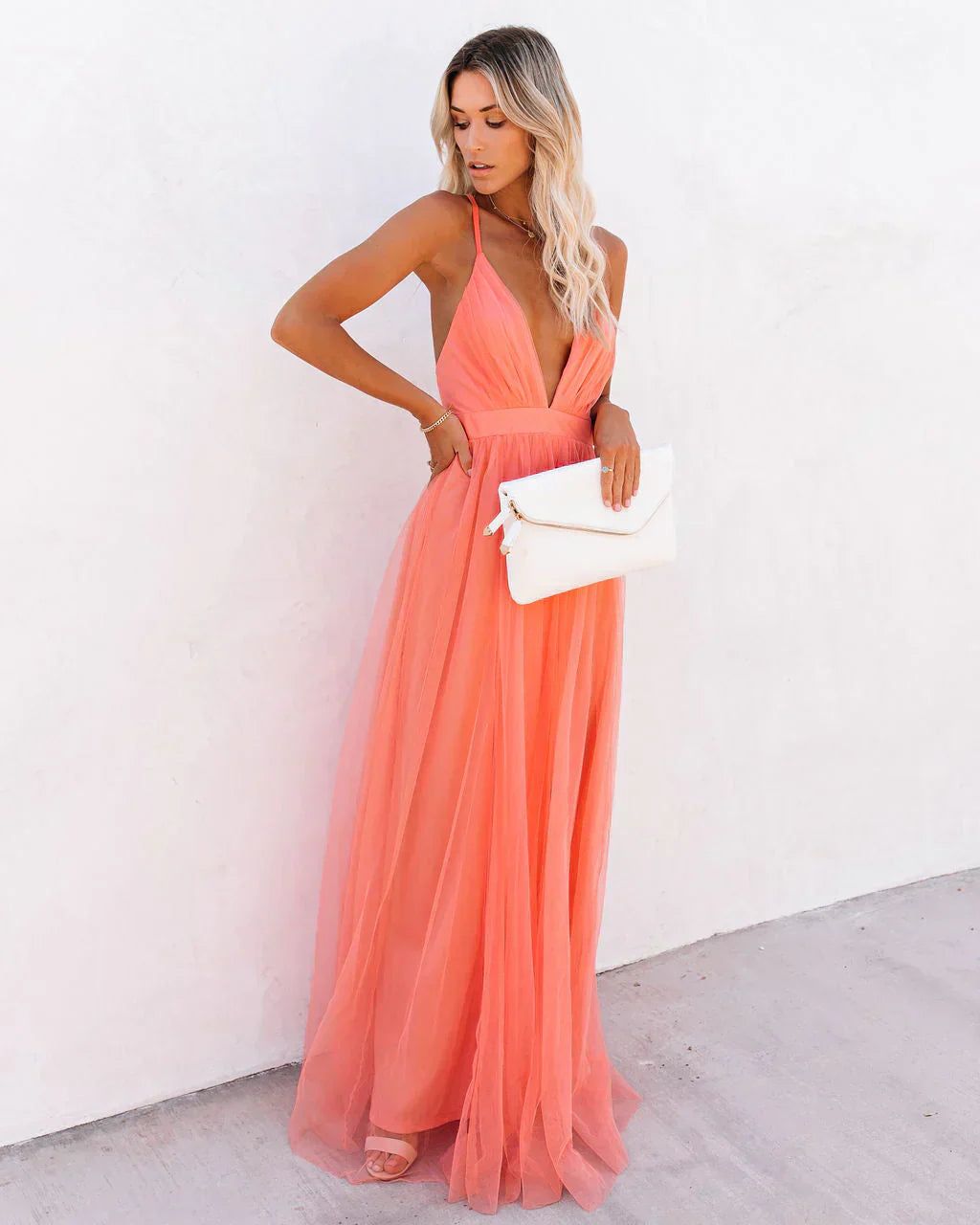Odette's Maxi Dress with Adjustable Straps and Fitted Waist