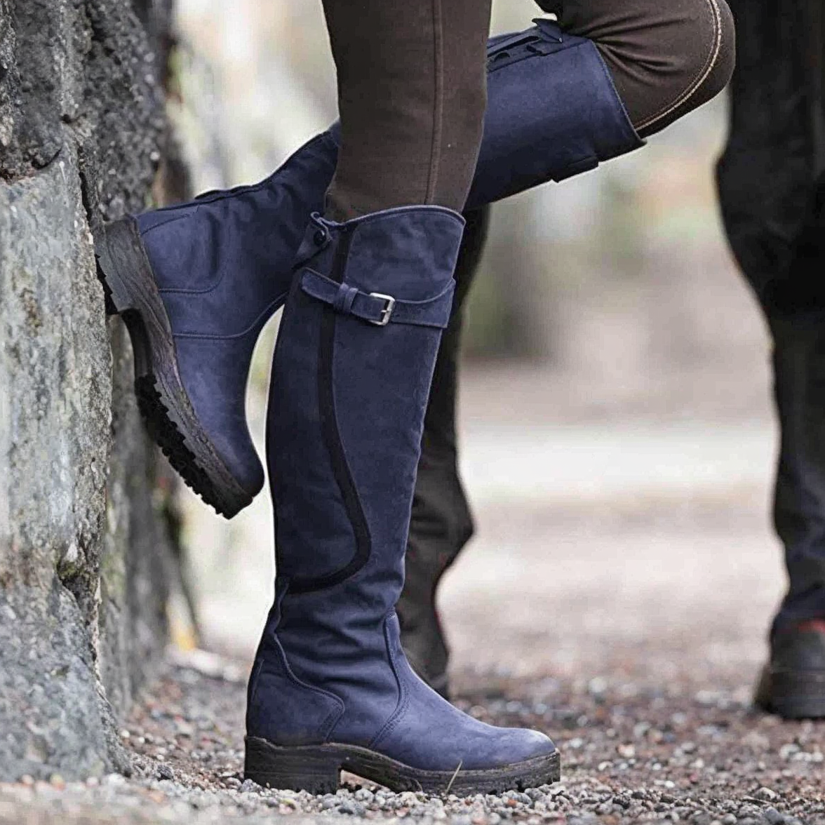 Ofelia's Tall Leather Boots with Adjustable Buckle and Durable Sole