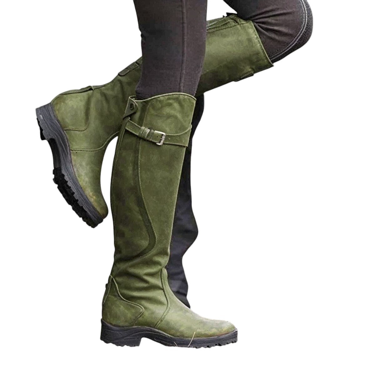 Ofelia's Tall Leather Boots with Adjustable Buckle and Durable Sole