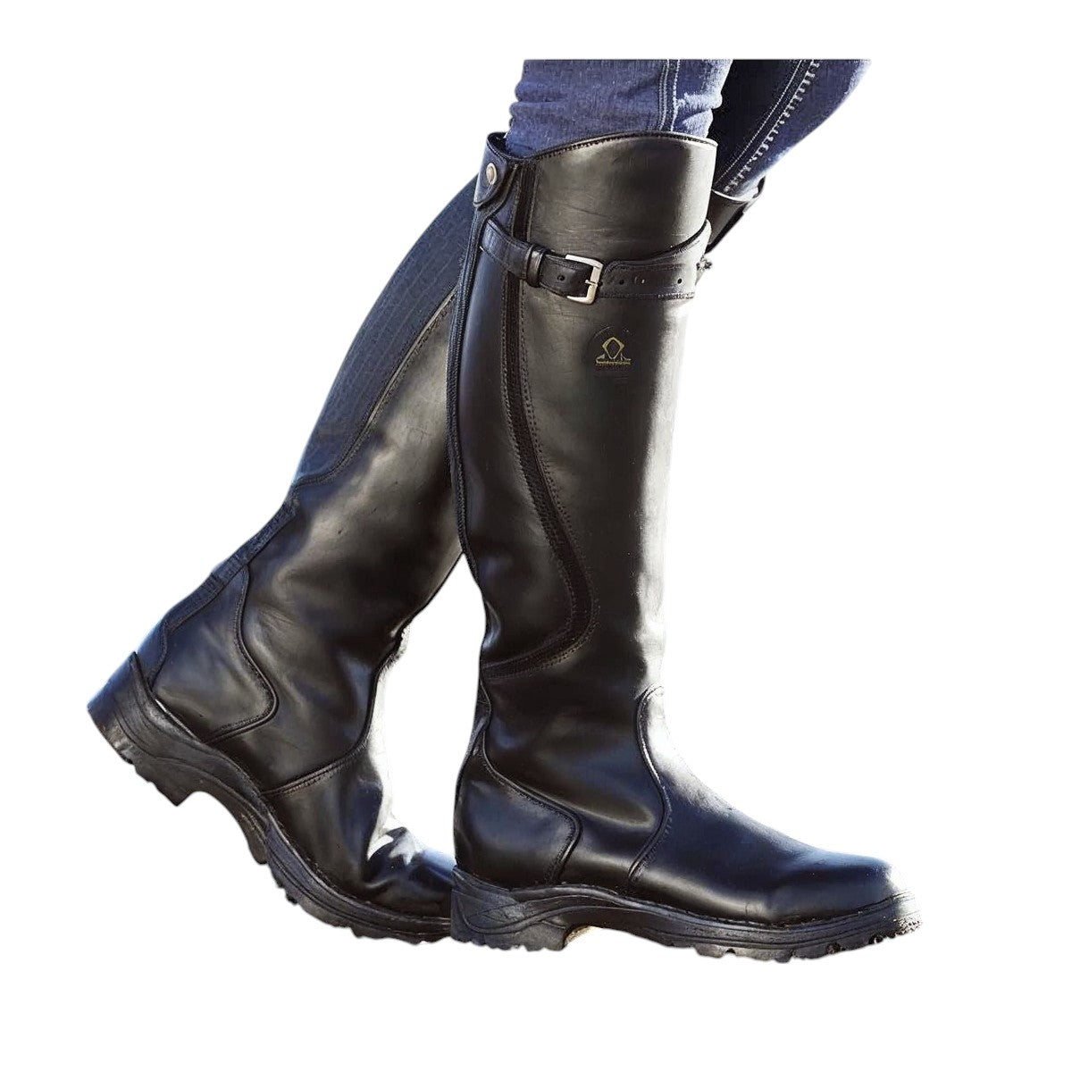 Ofelia's Tall Leather Boots with Adjustable Buckle and Durable Sole