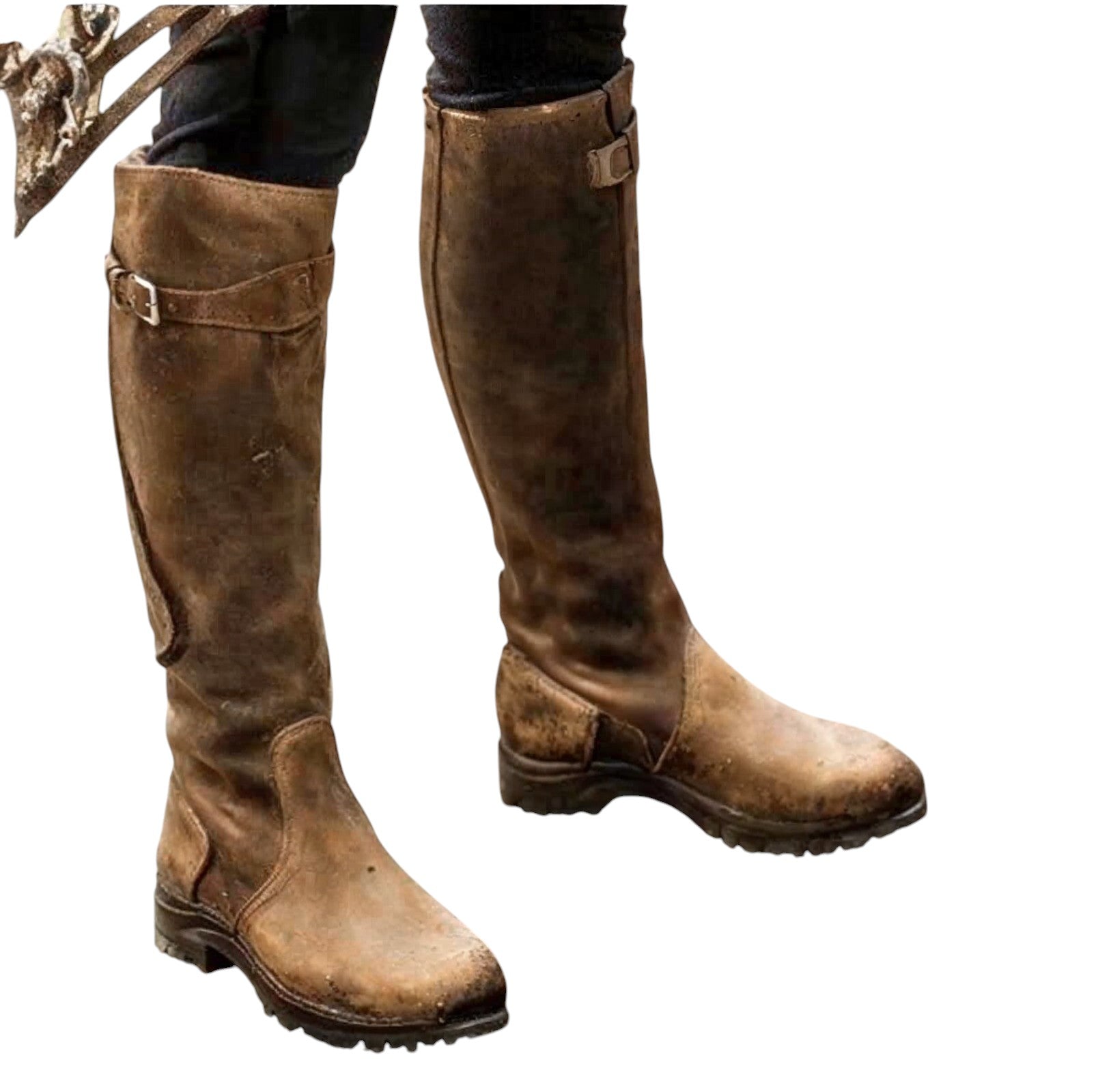Ofelia's Tall Leather Boots with Adjustable Buckle and Durable Sole