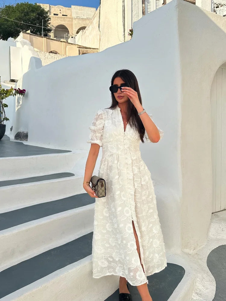 Ophelia | Women's Floral Puff Sleeve Dress | Midi