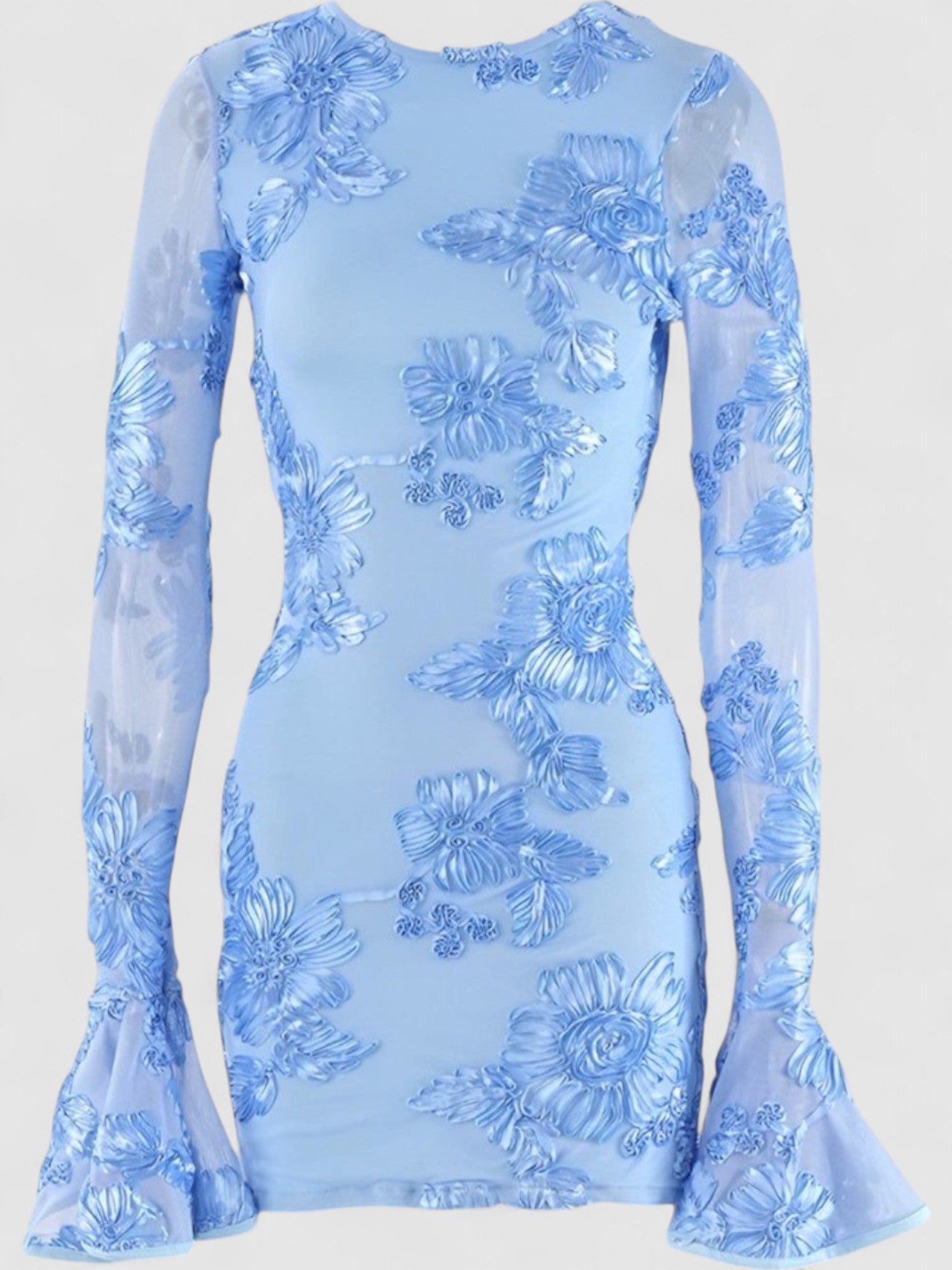 Rosalie’s Floral Embroidered Backless Mini Dress with Long Sleeves
