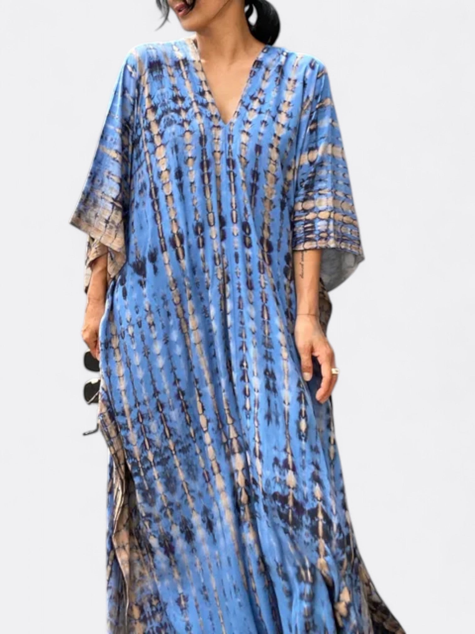 Serenity | Women's Bohemian Tie Dye Kaftan Dress | Maxi V Neck