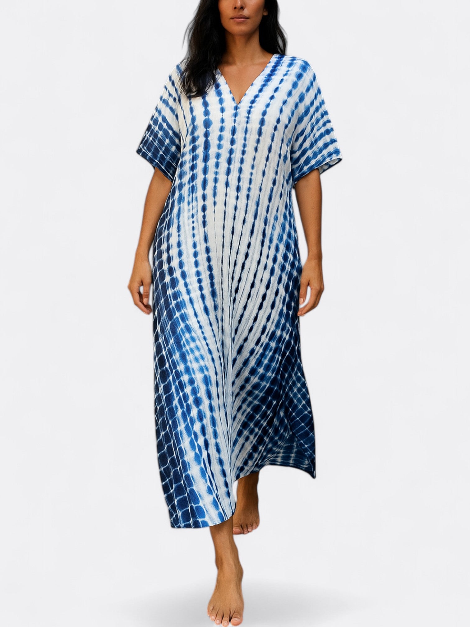 Serenity | Women's Bohemian Tie Dye Kaftan Dress | Maxi V Neck