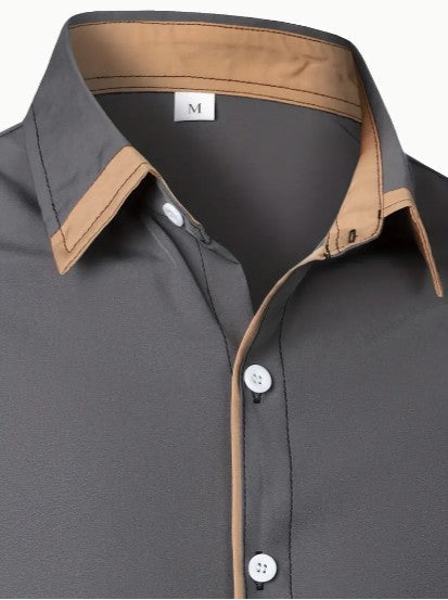 Simmone's Casual Button-Down Shirt with Contrast Collar Trim