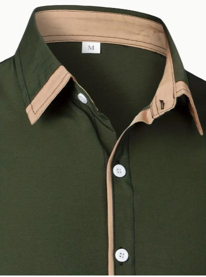 Simmone's Casual Button-Down Shirt with Contrast Collar Trim
