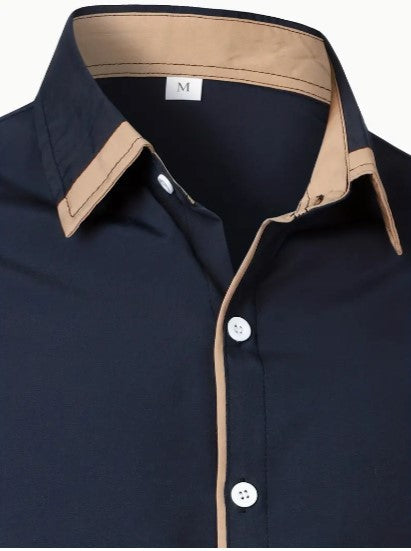 Simmone's Casual Button-Down Shirt with Contrast Collar Trim