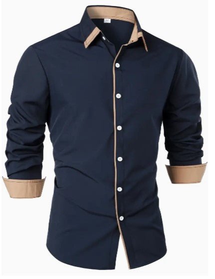Simmone's Casual Button-Down Shirt with Contrast Collar Trim