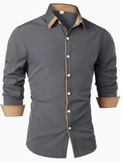 Simmone's Casual Button-Down Shirt with Contrast Collar Trim