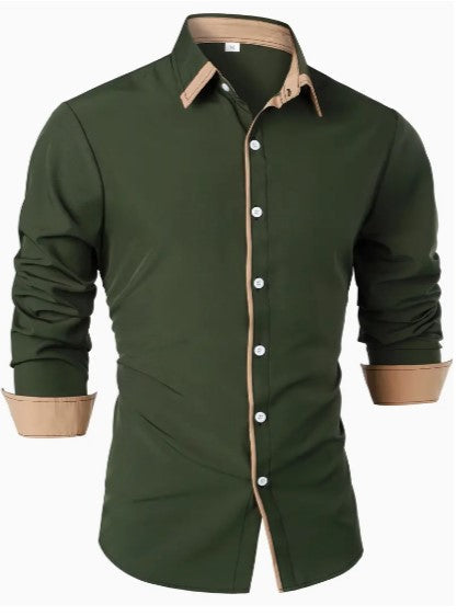 Simmone's Casual Button-Down Shirt with Contrast Collar Trim