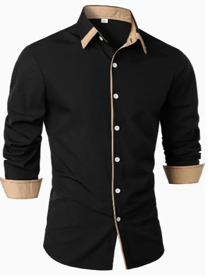 Simmone's Casual Button-Down Shirt with Contrast Collar Trim